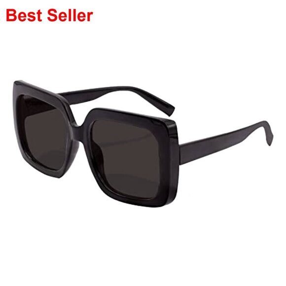Oversized Square Reader Sunglasses with UV400 Protection and Blue Light Blocking